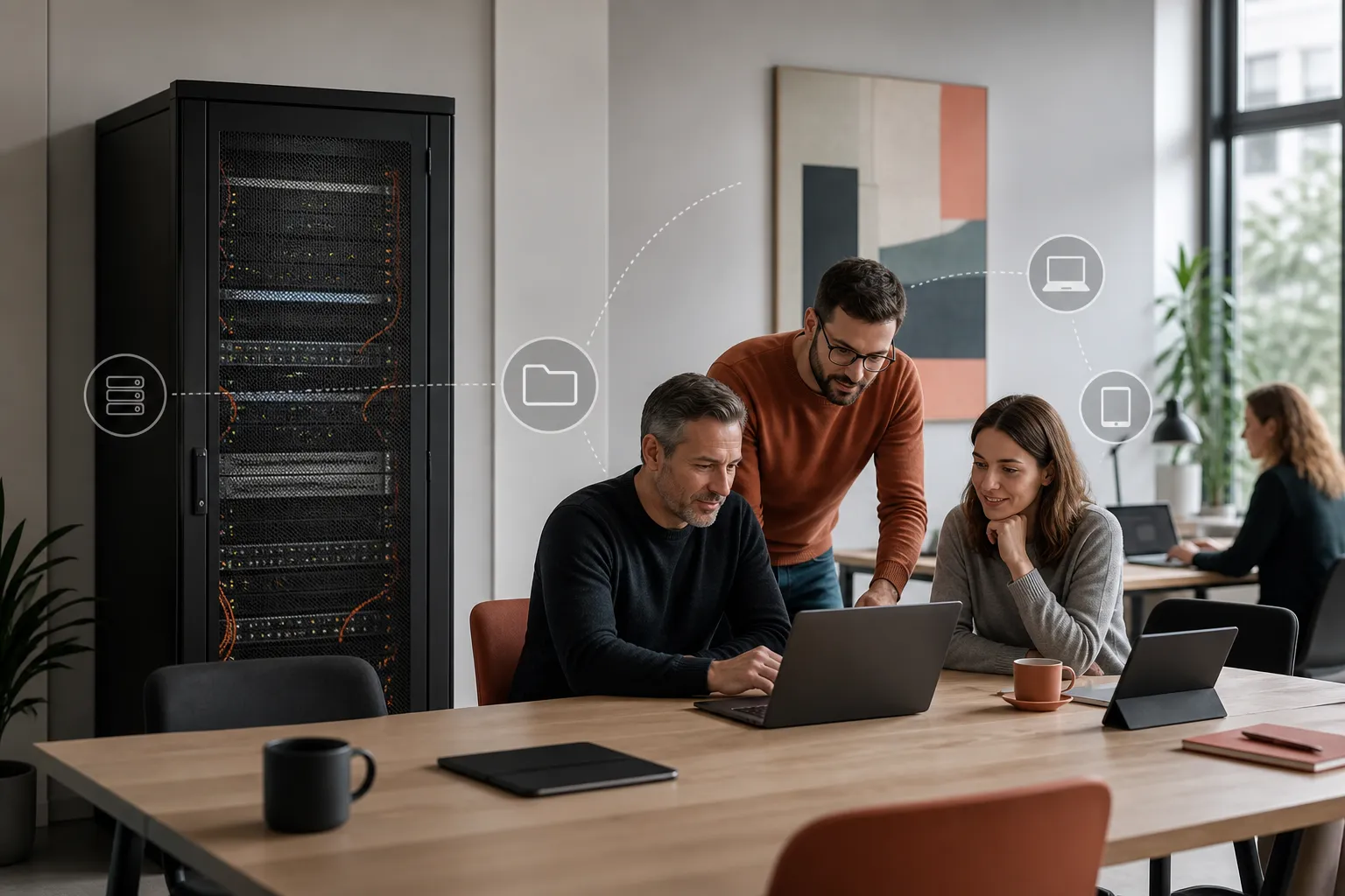 Team arbeitet mit einer selbst betriebenen Cloud auf eigener Server-Infrastruktur